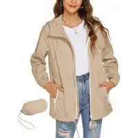 Merkloos Leichte, wasserdichte Regenjacke für Damen mit Kapuze, faltbar und in Khaki-Farbe