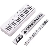 Markenlos Briefpapier-Set mit Etui Musik Motiv Schulbedarf mit Lineal und Bleistift