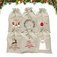 OEM 6 Weihnachts-Jutebeutel mit Kordelzug, 30x20 cm, Adventskalender