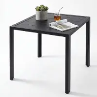 Markenlos Alu Gartentisch Wetterfest, 75x75 cm Aluminium Balkontisch Schwarz, Outdoor Quadratisch Esstisch Vollmetalltisch Für Terrassen Garten Balkon (11 cm schmales Brett)