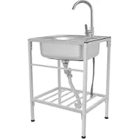 Markenlos Outdoor Spüle 304 Edelstahl Spültisch Freistehende Spüle mit Wasserhahn und Filter Gewerbliche Küchenspüle 60 x 45 x 75cm Gastrospüle Bis 60KG Außenbereich Spülbecken für Kantinen, Café