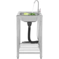 Markenlos 50kg freistehender Spültisch Edelstahl Spültisch mit 360° drehbarer Wasserhahn Garage Garten Camping Spüle Freistehende Einzelbecken-Spüle Edelstahl Küchenspüle,Innenmaße des Beckens: 34 x 29 x 17 cm