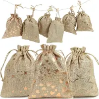 Merkloos Adventskalender zum Befüllen Jutebeutel - 24 Beutel - 10 x 15 cm - Mehrfach verwendbar - Mit Aufklebern und Klammern