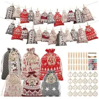 Merkloos Adventskalender zum Befüllen Adventskalenderbeutel - 24 Stück - Stoff - 6 Farben - 12,5 x 17,5 cm und 10 x 14 cm - Mit Holzklammern und Zahlenetiketten - Für Familie und Freunde