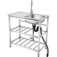 StarTech.com Outdoor-Küchenspüle - Freistehende Arbeitsstation - 2-stufiges Ablagegestell - 75 x 40 cm - Warm- und Kaltwasserarmatur - Einzelbecken - Edelstahl