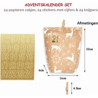 Merkloos Adventskalender-Geschenktüten – Kraftpapier – 24 Stück – Weihnachtliche Geschenktüten zum Selbstgestalten – Goldene Zahlen von 1 bis 24