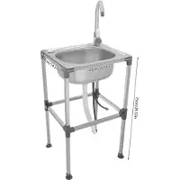 StarTech.com Freistehendes Spülbecken - Einzelbecken mit Armatur - Edelstahl 201 - 42 cm - Ablaufrohr sowie Warm-/Kaltwasserleitungen - Tragfähigkeit 60 kg - Silber
