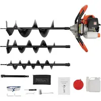 Markenlos Benzin-Erdbohrer 52cc 3 Bohrer 100/150/200mm Pfahlbohrer 2-Takt Set | 52cc 2-Takt Erdbohrer Set: 3 Bohrer (100/150/200mm) & Verlängerung. 1,2L Tank, 610g/kWh sparsam. Ideal für Zaun & Garten.