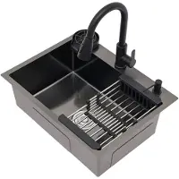 StarTech.com Küchenspülen-Set - Spüle aus Edelstahl - Einzelbecken - Mit ausziehbarer Armatur - 1 Hahnloch - 60 × 45 × 20 cm - Schwarz