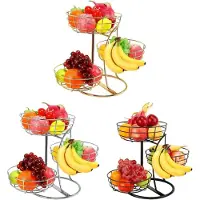 LTPRTZ Obstkorb - Aufbewahrungsständer - Küche Organisieren - 3-lagig Design - 27,4 x 25,3 x 11,1 cm - Gold
