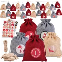 Zaltino Adventskalender-Beutel, 24 Stück, Juteoptik, mit Kordel