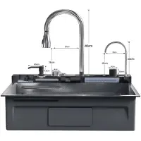 StarTech.com Küchenspüle - 75 x 45 cm - Schwarzer Edelstahl - Einzelbecken - Mit Armatur - 4 Löcher - Workstation-Spüle