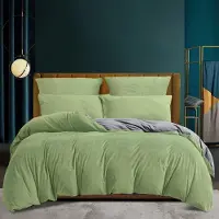 Luofanfei Bettwäsche Set 200x200 cm Grün Hellgrün Grau Thermo Fleece Kuschelig Warm 3-teilig