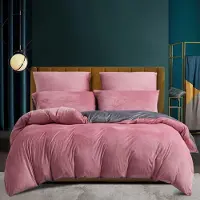 Luofanfei Fleece Bettwäsche Set 155x220 cm Rosa Altrosa Grau Kuschelig Microfaser Extra Warm mit Reißverschluss 2-teilig
