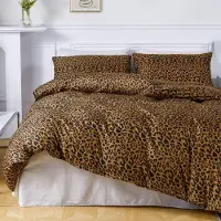 Luofanfei Bettwäsche-Set 4-teilig 135x200 cm Leopard Muster Braun Gold Gelb Mikrofaser mit Reißverschluss