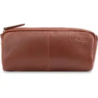 LEABAGS Fort Wayne Leder-Mäppchen I Mäppchen aus echtem Büffel-Leder I Vintage Look I Leder-Etui I Federmappe I Federmäppchen I Kleine Federtasche I Kosmetiktasche I 9x6x20cm, Farbe:Caramel
