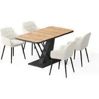 Vicco Esstisch-Set Fenaro Goldkraft Eiche/Schwarz 120 x 80 cm mit 4 Esszimmerstühlen, Model 62753
