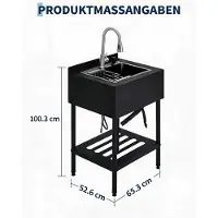 StarTech.com Freistehendes Ausgussbecken - Werkstattspüle - 65 × 53 × 100 cm - Einzelbecken - Mit Armatur - Spritzschutz - Ablage - Schwarz