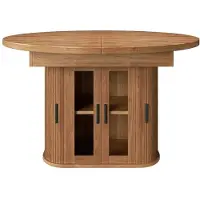 StarTech.com Ausziehbarer ovaler Esstisch - Sockel mit Stauraum - 120–160 × 120 × 75,5 cm - Schiebetüren - Verstellbare Regalböden - MDF - Walnussfarben