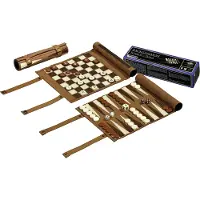 Philos Reise-Schach-Backgammon-Dame-Set, Aufrollbare Tafel, Braun