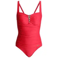 LASCANA Badeanzug , Damen, Gr. 44, Cup D, rot, Polyamid, unifarben, Badeanzüge Badeanzug, mit Pailletten-Verzierung und Shaping-Effekt